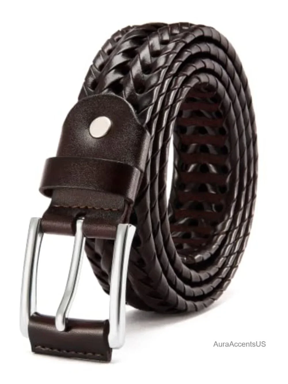 Handwoven Genuine Leather Belt with Alloy Buckle, Adjustable Break-Resistant,